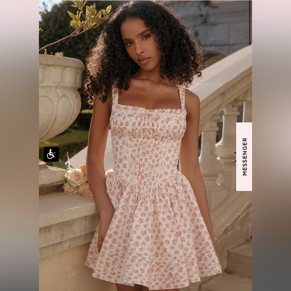 House of CB NATASSIA | WHITE ROSEBUD PRINT COTTON MINI DRESS